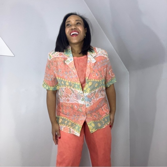 Vintage Vacay Co Ord Set Cotton Gauze Career Pantsuit Summer Matching Set USA 🇺🇸 - Picture 12 of 17